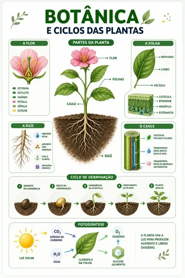 Esquema de botânica e ciclos das plantas