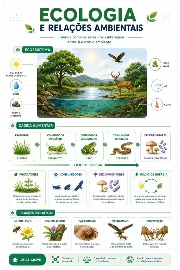 Esquema de ecologia e relações ambientais